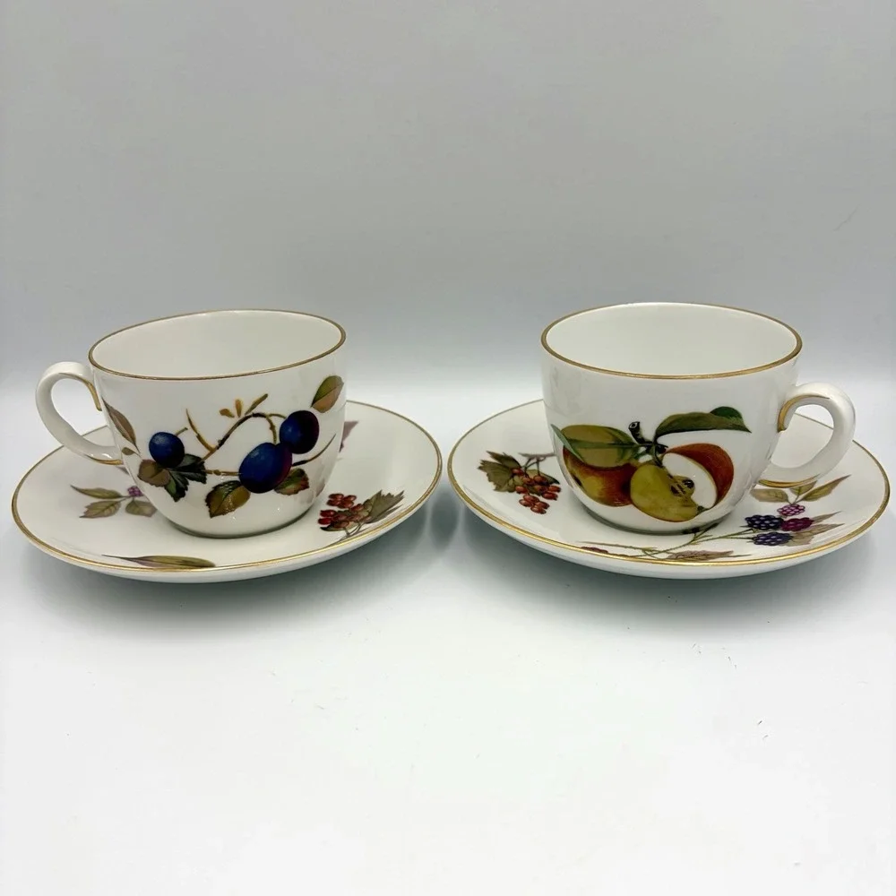 Royal Worcester Evesham Gold SET OF 2 Tea Cup & Saucer Porcelain England 1961